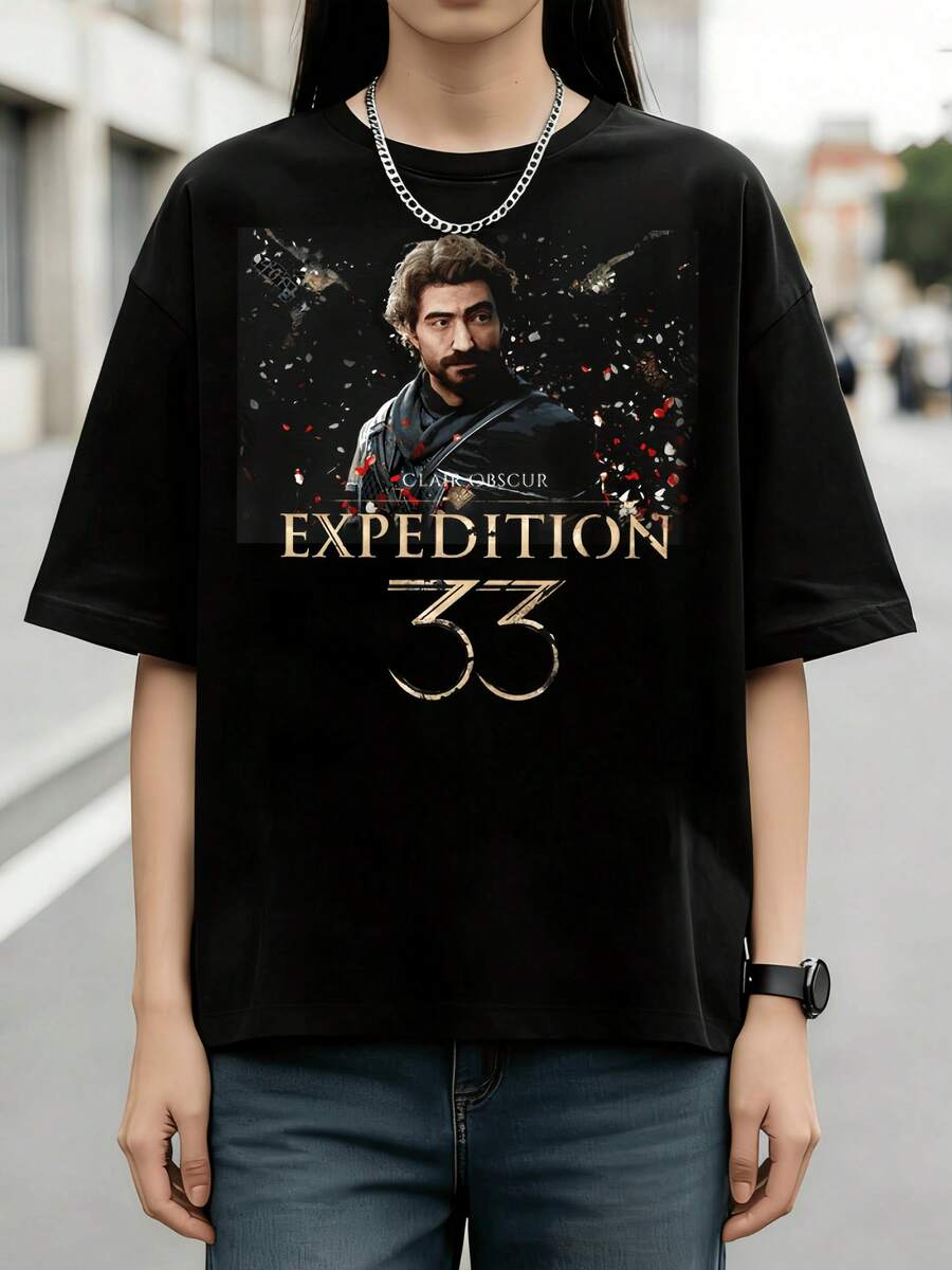 Expedition 33 Game Character Dark Style Cotton Summer Short Sleeve T-Shirt - Black - View 1