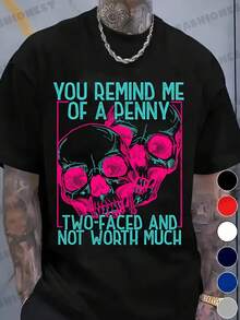 Short-Sleeved T-Shirt With Round Neck, Heat Transfer Print. Remind Me You're Like A Valuable Double-Sided Coin. Skull T-Shirt, Gift For Men, Women, Family, And Friends. Women's Blouses. Women's T-Shirt. - 黑色 - 查看 9