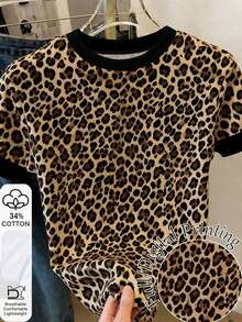 Camiseta de mujer de manga corta y cuello redondo con estampado de leopardo - Multicolor 6 - Ver 1