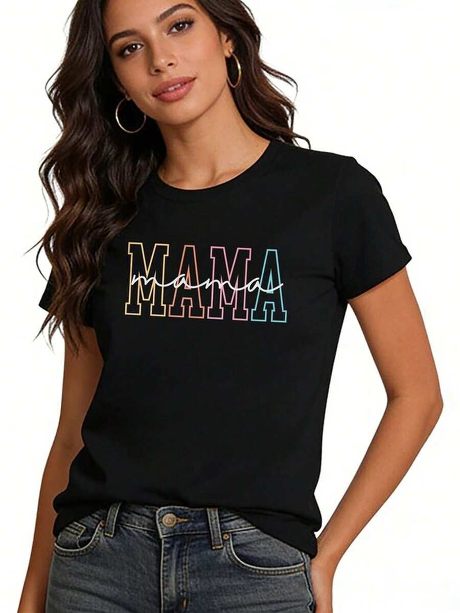 Grfico de contorno de doble fuente Mama RainB1Ow T1EE, Mama A1parel de aL1Godn negro.