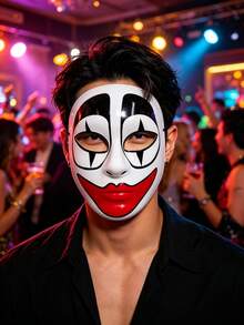 1/4件装恐怖小丑全脸面具，黑白红小丑风格，万圣节角色扮演及派对服装道具 - 彩色 - 查看 4