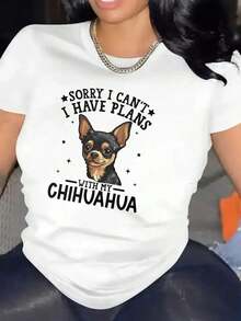 Camiseta de mujer con diseño de perro lindo, lo siento, no puedo planear con mi Chihuahua, camiseta de mujer Ladyfit con diseño de perro, regalo lindo para amantes de los perros, camiseta divertida de Chihuahua, camiseta con estampado, popular en verano, transpirable, cómoda, top deportivo casual de manga corta, ropa de mujer. - Blanco - Ver 6