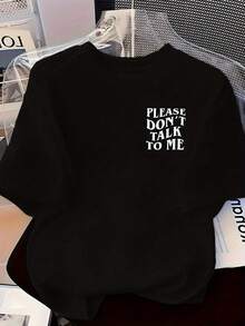 Please Don't Talk To Me, Don't Interrupt Me, Short-Sleeved Printed T-Shirt With Round Neck, Casual Top For Spring And Summer, Women's Clothing, Y2k, T-Shirt. - 黑色 - 查看 3