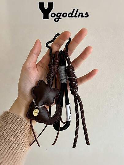 Yogodlns Mặt dây chuyền hình ngôi sao hình mèo bằng dây thừng đan mới, móc khóa hình mèo dễ thương cổ điển bằng da PU, mặt dây chuyền trang trí cho điện thoại, túi xách, chìa khóa xe, quà tặng.