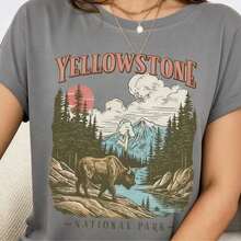 Tops Vintage  National Park T-Shirt  Retro American National Park Tee, Fashion Granola Girl, Oversized Graphic Tops Apparel Graphic Tees Women - 灰色 - 查看 1