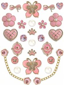 26pcs Set French Elegant Bowknot & Flower Decorative Buttons For DIY Sandals - Pink - View 7