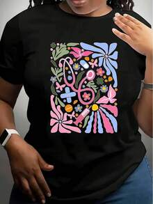 Camiseta de Enfermera Talla Grande - Diseño Gráfico 'NURSE' con Estampado Médico y Floral, Camiseta Negra de Verano Lista para la Playa, Corte Holgado, Manga Corta Casual para Mujeres y Hombres (Tallas S-3XL), Camiseta de Enfermera, Ropa de Playa, Estampado Divertido, Estampado Duradero, Tela Cómoda, Camiseta Y2k - Negro - Ver 10