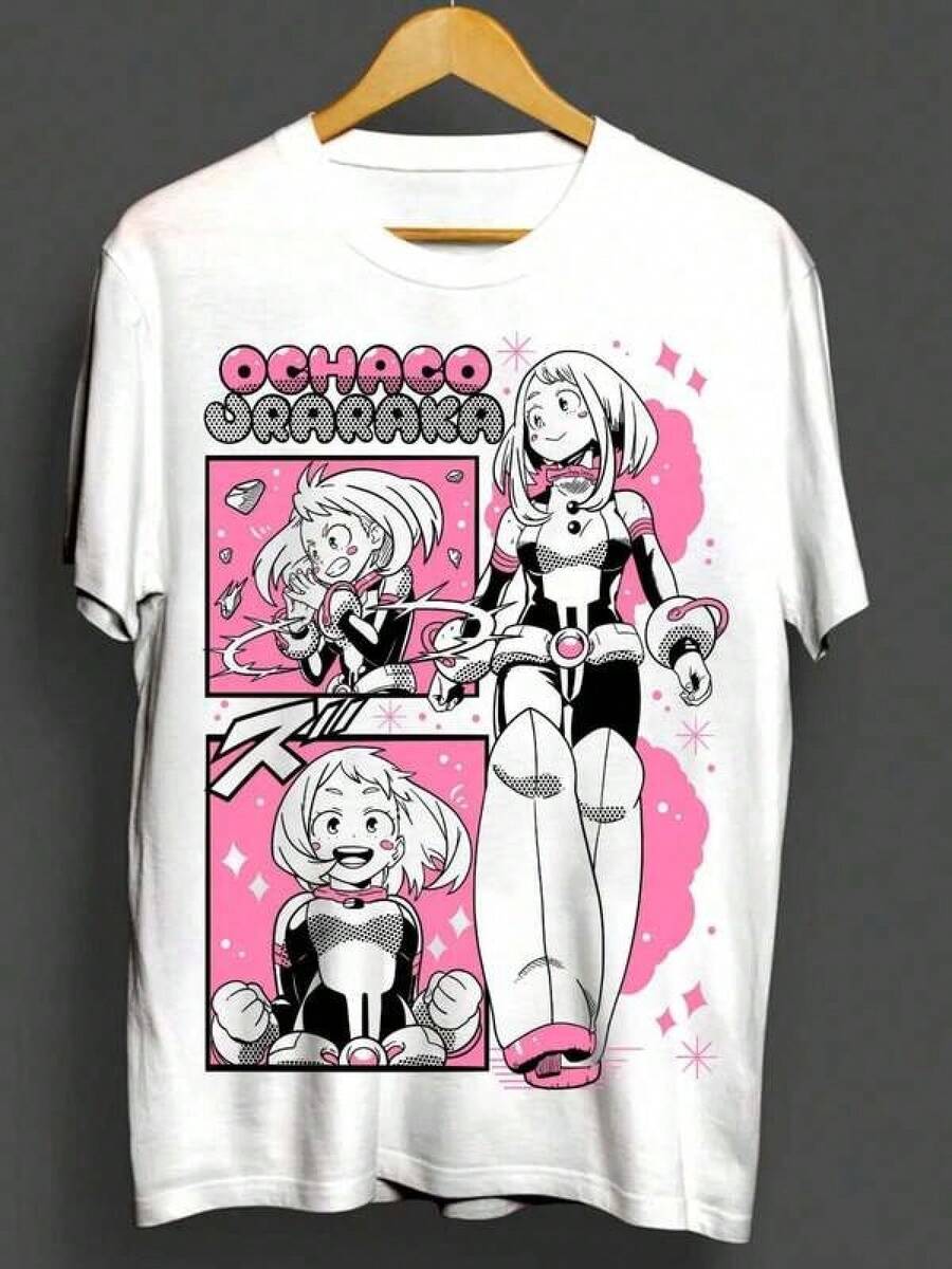 Nueva camiseta de manga corta 2026Ochaco Uraraka T-Shirt Ochako BNHA Tshirt, Boku No Hero Academia TShirt My Hero,Camiseta con estampado de anime japonés, regalo de San Valentín, estampado estilo K, estampado de cantante masculino joven, camiseta gráfica para mujer,Camiseta de moda para hombre - Blanco - Ver 1