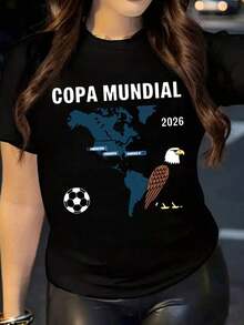 Camiseta con diseño del mapa del evento de fútbol Copa Mundial 2026, Estados Unidos, Canadá, México. Es una camiseta perfecta para regalar a amigos y familiares en cualquier día festivo u ocasión especial. - Negro - Ver 2