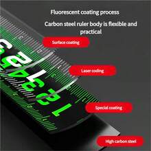 1pc High-Tech Glow Fluorescent Steel Ruler - Heavy Duty Retractable Ruler With Self-Locking Design, Laser Engraved Markings - Fashionable Black Housing, High Contrast Glow Mode Easy To Read In Low Light, Suitable For Construction Sites And Home Use, Essential For Carpenters And Builders - Classic Black - View 11