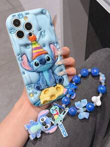 Disney Has Authorized, Phone Case - Chain Set, The Stitch Lilo & Stitch 3D Phone Case Plus A Silicone 3D Stitch Bracelet With Metallic Ring Removable Bracelet, Stitch And Angel Pattern, Compatible With Iphone17/16/15/14/13/12/11/XS/XR/X Plus Pro Max, A Stylish Cartoon Phone Case, The Perfect Gift Choice, Phone Protection, Durable Phone Cover, Great Gift For Friends And Family. - 白色 - 查看 2
