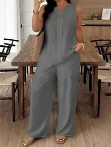 2026 Fashionable European And American Women's Clothing: Comfortable Loose Top And Wide-Leg Pants Casual Cotton-Linen Suit - Hồng - Xem 3