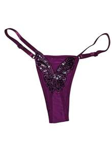 Butterfly Panties Kit 2 Microfiber Thong Lingerie Sexy Sensual Adjustable G-String - Rojo y morado - Ver 3