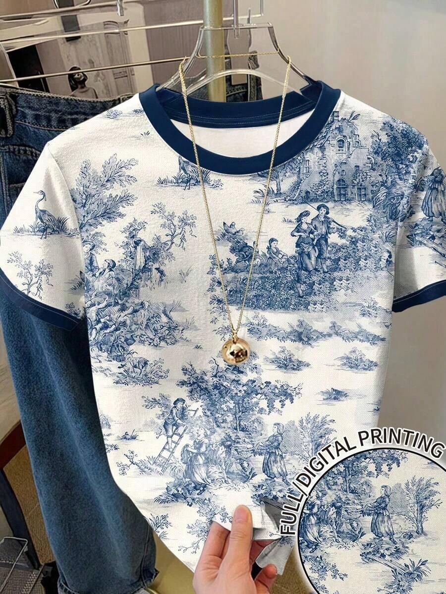 Camiseta casual de mujer con estampado todo sobre, linda y elegante para vacaciones, fiestas en la playa, estampado floral Y2K, moda callejera, vuelta al colegio, ocio festivo - Multicolor 3 - Ver 1