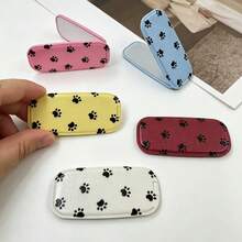 皮革猫爪印图案单件装仿皮纹理化妆镜手机支架，时尚粘扣式可折叠横向/纵向便携式桌面支架，母亲节礼物 - 彩色 - 查看 2