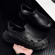 男士休闲透气镂空套脚鞋，轻便水鞋，防滑鞋底，缓震舒适，适合夏季穿着 - 黑色 - 查看 5