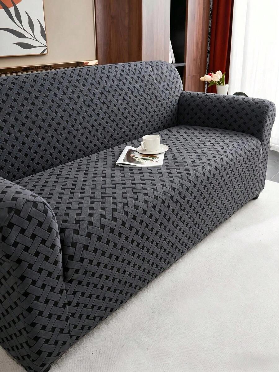 1pc Plush Fabric Anti-Slip Elastic Decorative Sofa Cover, Jacquard Autumn/Winter Floral Pattern Sofa Slipcover, Pet Proof & Dust Proof, Suitable For 1/2/3/4 Seater Sofa, All Season - Multicolor - View 1