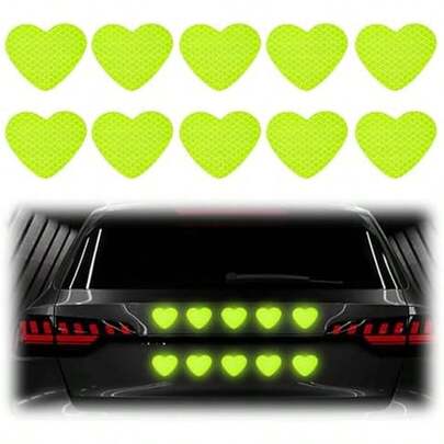 10PCS Heart Shape Vinyl Decal For Cars, High Intensity Reflective Car Stickers Night Safety Sign For Bumper Window, Waterproof Auto Decals Scratch Cover Decoration, Car Accessories (Blue)