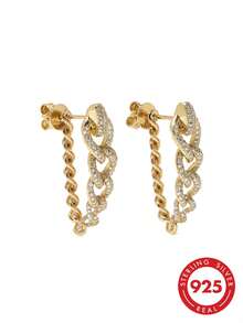 Bông tai dạng dây xích dày, mạ vàng 18K, bạc sterling 925, đính đá Cubic Zirconia, dành cho nữ. - Bông tai đính đá Zircon dạng dây chuyền - Xem 1