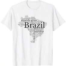 1 Piece T-Shirt With Map Of Brazil, Brazilian Football, Copacabana, Brazil, For Men And Women - Casual Crew Neck, Short Sleeves, Perfect For Spring And Summer, Ideal For Christmas. 210g 100% Cotton, Designs Are Printed. Unisex. - 白色 - 查看 1
