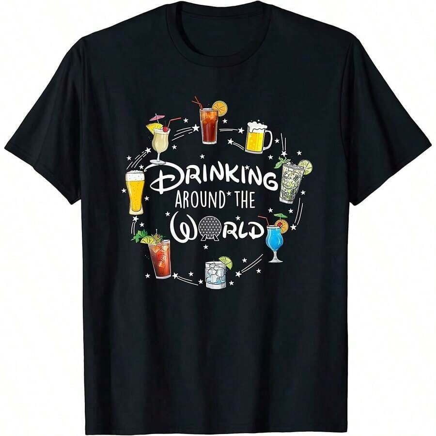 1 pcsNEW! Camiseta Divertida "Bebiendo por Todo el Mundo" - HECHO EN EE. UU. 180g 100% Algodón, los diseños están impresos. Unisexo. - Negro - Ver 1