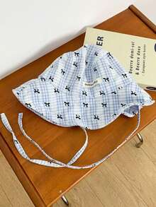 Women's Gingham & Bow Print Bucket Hat, Casual Sun Protection Hat With Chin Strap, Breathable Summer Bucket Hat For Outdoor Travel - Multicolor - View 4