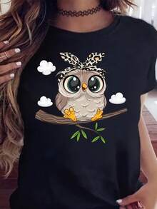 Camiseta negra casual de manga corta - Negro - Ver 1