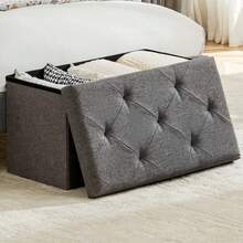 43 Inches Folding Storage Ottoman Bench, Storage Chest, Foot Rest Stool, Bedroom Bench With Storage, Beige - 米色 - 查看 5