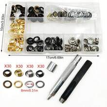 120 pièces/4 couleurs Kit d'outils à œillets métalliques, diamètre de 6/8/10 mm, avec outils d'installation et boîte de rangement, convient pour l'artisanat, la canevas, les rideaux, les boucles - Voir 12