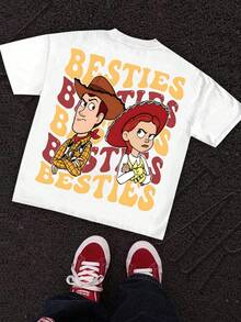 Disney Licensed Tween Boy/Girl Toy Story Woody & Jessie "Besties" Graphic Casual T-Shirt, Ultra-Soft Breathable Fabric For Daily Wear & Group Hangouts - trắng - Xem 2