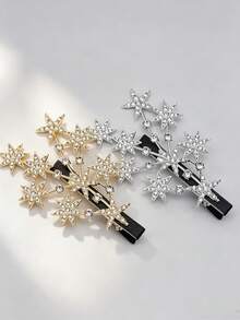 2pcs Rhinestone Star Hair Clips, Shiny Gold Starburst Hair Accessories, Elegant Sparkling Hair Ornaments, Suitable For Party And Daily Wear - Multicolor - View 4