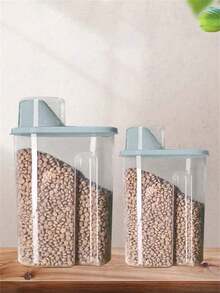 1pc Clear Random Pet Food Storage Box For Dog And Cat Food Storage, Sealed Cereal Storage Jar, Clear Plastic Bottle With Lid, Cereal Storage Box, Kitchen Lunch Bucket, Dog Food Cat Food (The Two Green Colours In The Picture Are Sent Randomly) - 1.9L-2.5L - View 2