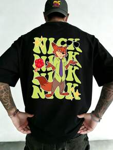 Camiseta con estampado de dibujos animados de Disney Zootopia Nick, estampado de Disney Mad Animal City Nick - Diseño estampado a doble cara, camiseta de manga corta de verano para hombre, camiseta de manga corta de algodón 100% de alta calidad, relajada, transpirable, manga corta informal, universal para hombres y mujeres, ropa de viaje a Disneyland, ropa para parejas, ropa informal para el día a día, ropa urbana, ropa de vacaciones, ropa universitaria, el mejor regalo - Negro - Ver 3