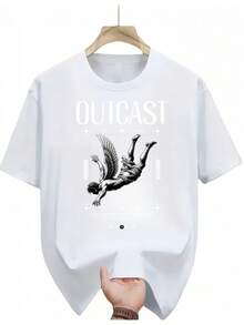 [Nueva Camiseta de Estilo Oscuro]Diseño con Estampado de Ángel Caído, Cómoda, Transpirable, Corte Holgado, Ideal para Uso Diario / Escenas de Subcultura, Lavable a Máquina, Un Excelente Artículo para Entusiastas de la Subcultura y un Regalo Único. - Blanco - Ver 8