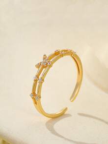 1 pieza Anillo ajustable de doble capa con mariposa y cristales de estilo frío - Anillo apilable brillante, joyería de declaración de verano para mujeres - Mariposa - Ver 10