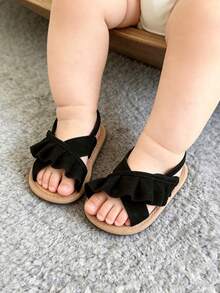Giày sandal mùa hè cho bé gái, đế mềm, thích hợp cho trẻ sơ sinh và trẻ mới biết đi, giày tập đi, giày váy cho bé tập đi trong nôi. - màu đen - Xem 2