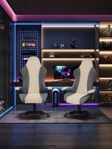 1pc Striped Patchwork E-Sports Chair Cover, Minimalist Version, Elastic Waterproof Milk Silk Removable Washable Computer Chair Slipcover, Suitable For Office, Bar, Bedroom, Gaming Chair Home Decor - Multicolor - View 2