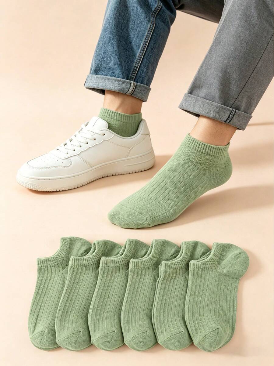 1/5/6/10 Pairs SageGreen Ribbed Ankle Socks, Breathable, Wear-Resistant, And Non Slip Socks For All Seasons, Basic Casual Socks For Men And Women - Olive Green - View 1