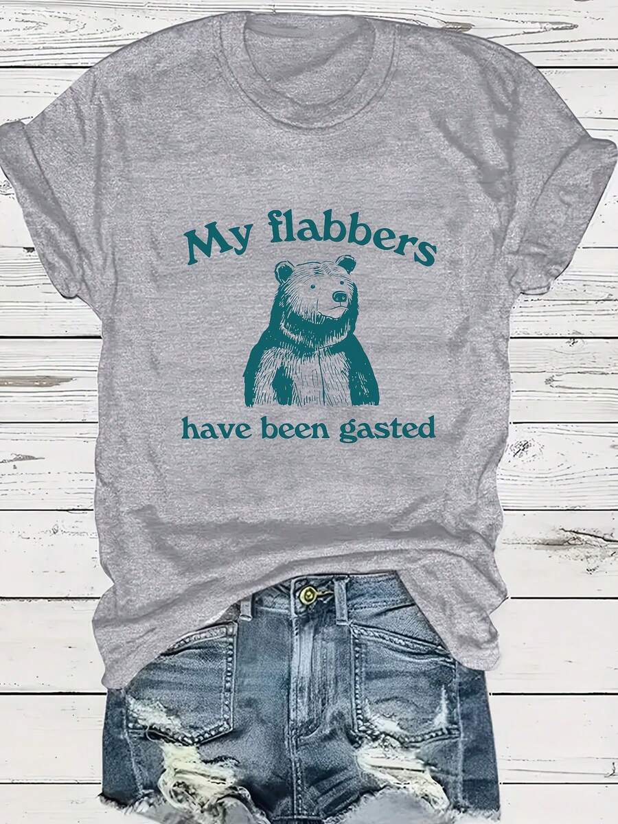 Women's Plus Size Casual T-Shirt With "My Flabbers Have Been Gasted" Raccoon Letter Print, Crew Neck, Slightly Stretchy Fabric, Autumn/Winter Collection, Raccoon T-Shirt - 灰色 - 查看 1