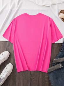 Women's Plus Size Graphic T-Shirt "You Are Enough" - Casual, Short Sleeve, Crew Neck, Light Brown, Loose Fit, Summer And Spring Top, Casual Wear | Loose Fit Top | Lightweight T-Shirt - 玫紅色 - 查看 2