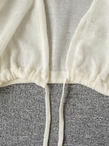 Áo khoác cardigan dài tay màu trắng mới mùa hè, kiểu dáng gợi cảm, thắt dây eo, chống nắng, chất liệu dệt kim, thanh lịch, nữ tính, đa năng, phù hợp đi làm, đi biển, dự tiệc, hẹn hò, đám cưới, đi học. - Màu be - Xem 7