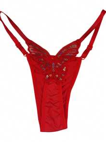 Butterfly Panties Kit 2 Microfiber Thong Lingerie Sexy Sensual Adjustable G-String - Rojo y morado - Ver 2