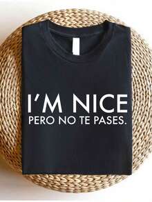 Camiseta Divertida para Mujer con Texto en Español - "Estoy bien, pero no lo excedas" - Estilo de Declaración Audaz - Texto en Blanco y Negro - Corte Holgado para Uso Diario Casual - Regalo Cultural Momei, Adecuada para Latinas y Mujeres Bilingües, Camiseta con Estampado de Moda de Verano, Tela Cómoda - Blanco - Ver 7