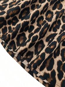 Vestido de línea A de Keke Bloomly para mujer, elegante manga abullonada con detalle de lazo en la cintura, cuello redondo, lavable a máquina, casual y semi-formal, tela ligera, estampado de leopardo, para primavera y vacaciones de verano - Marrón - Ver 5