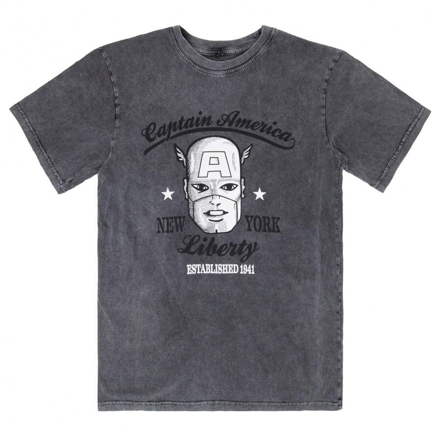Captain America Est. 1941 Stone Wash Charcoal T-Shirt - 灰色 - 查看 1