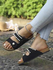 Europäische und amerikanische Teenager neue weiche Kork Kreuzriemen lässig Pantoffeln, Retro minimalistisch Outdoor lässig vielseitig offene Zehe Indoor/Outdoor Pantoffeln, bequeme Mode Alltagskleidung, Schule, Reise Sandalen - Schwarz - Übersicht 1