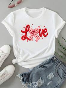 Camiseta de manga corta de cuello redondo blanco de las mujeres, camiseta de verano casual, suave y transpirable, perfecto para casa, vies y - un regalo elegante y lindo i para el día de la madre y lascua - Blanco - Ver 2
