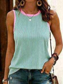 Camiseta sin mangas casual de cuello redondo con estampado floral para mujer, camisa cómoda para uso diario en verano. - Multicolor 4 - Ver 1