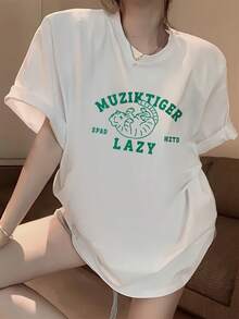Talla grande, especial de Japón y Corea: Camiseta de manga corta para mujer de talla grande, nuevo estilo de primavera/verano, estilo coreano de ajuste holgado,  de color liso, top versátil y sencillo, top de moda y de  para mujer para el día a día, camiseta de color liso para mujer - Blanco - Ver 1