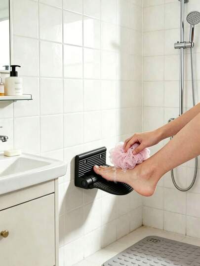 1pc Bathroom Foot Stepping Stool, Anti-Slip Shower Foot Rest For Pregnant Women And Elderly, Wall-Mounted Aluminum Alloy Foot Scrubber, Convenient For Washing Feet, Removing Dead Skin, Cleaning Soles Without Bending Over